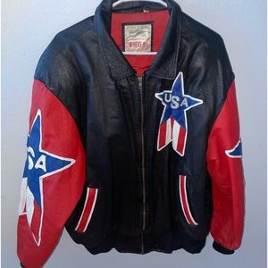 Men's Vintage Michael Hoban Where Am I USA Black Leather Motorcycle Jacket